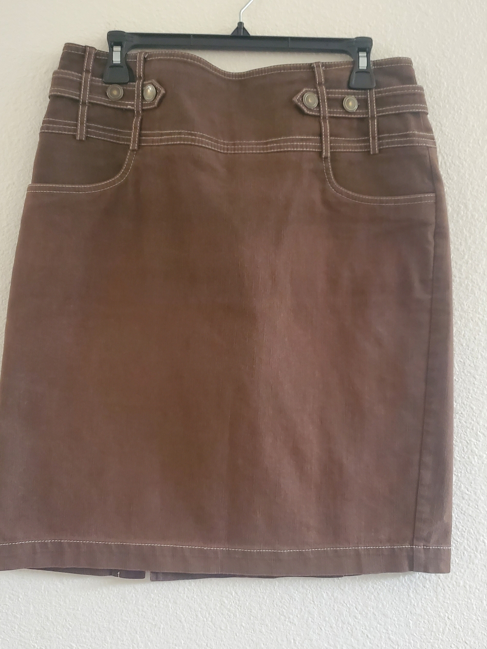 dressbarn Brown Pencil Skirt with Contrast Topstitching Size 10